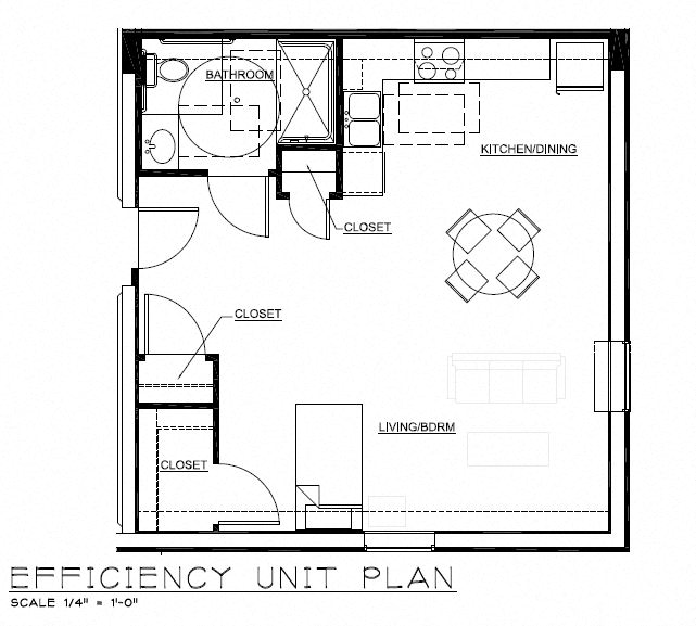 Floor plan for 1 bed, 1 bath, 702 sqft